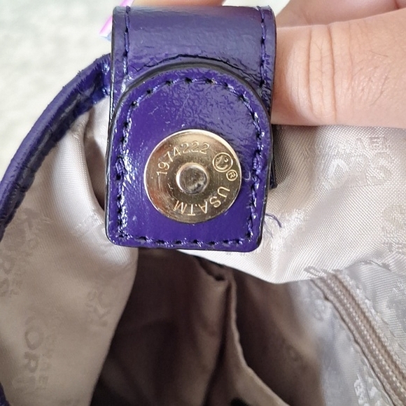 Purple & Gold Medium MK Monogram Dots Print Tote Bag - Picture 12 of 13